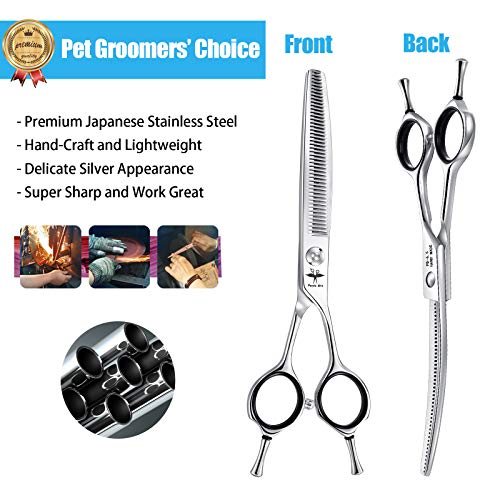PURPLEBIRD 6.5 Inch Downward Curved Dog Grooming Scissors Pet Thinning Texturizing Shears Professional Safety Blunt Tip Trimming Shearing for Dogs Cats Face Paws Limbs Japanese Stainless Steel Silver PURPLEBIRD 6.5 Inch Downward Curved Dog Grooming Scissors Pet Thinning Texturizing Shears Professional Safety Blunt Tip Trimming Shearing for Dogs Cats Face Paws Limbs Japanese Stainless Steel Silver