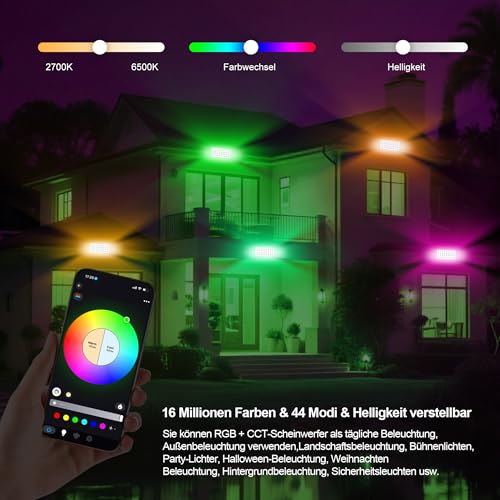 RGB LED Outdoor Floodlight - Smart 180W Colour Changing Floodlight with App Control & Remote Control, RGBCW 2700K-6500K Dimmable, IP65 Waterproof Outdoor Spotlight, Music Sync, Timer - Image 3