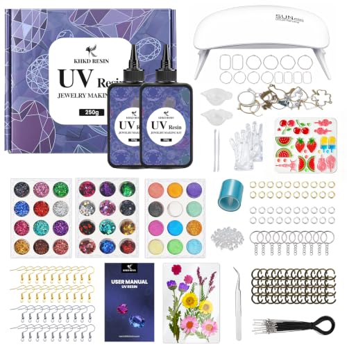 KHKD RESIN UV Resin Jewelry Making Kit 250g UV Resin Kit with Light
