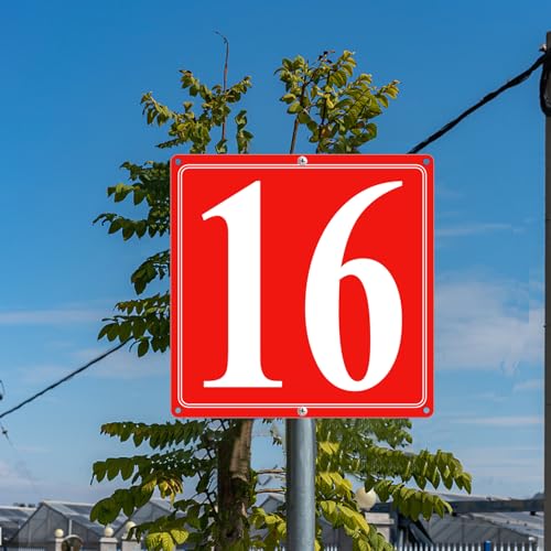 Image of Premium Aluminum Number Signs 16, Metal 12 inch X 12 inch Red Numbered Signs Outdoor for Parking Lots, Floor, Dock, Court, Aisle, Field, High Visibility, No Fade, Weather-resistant