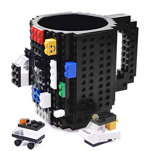 KYONNE Build-on Brick Mug, Building Blocks Coffee Cup, Unique Christmas Gift Idea, Compatible with lego (Black)