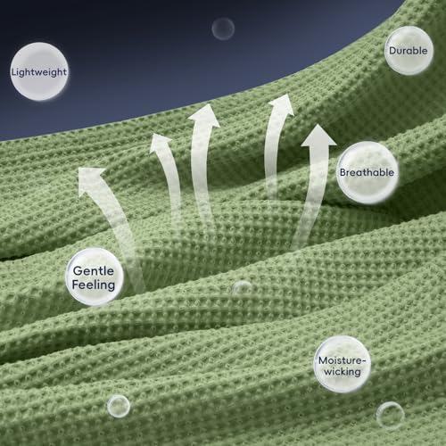 Image of PHF 100% Cotton Waffle Blanket Lightweight Breathable, Queen, Loden Green | Pre-washed Soft Cozy Summer Throw for Hot Sleepers, Textured Decorative Layer for Bed Couch Sofa Guest Room, Giftable