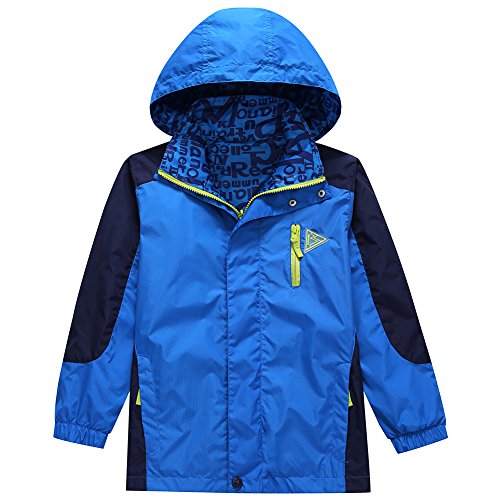 Image of Boys Rain Jacket with Hood Waterproof Casual Lightweight Zipper Raincoat for Kids Outwear Windbreaker Clothes (5-14)