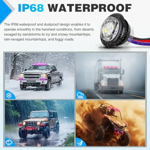 Image of Nilight 3 /4 Inch Dual Color Marker Light Red Brake Purple Clearance Lights | 10PCS Auxiliary Side Lamp w /3 Pin Plug IP68 Waterproof Fits Trailers Trucks Campers RVs ATVs UTVs