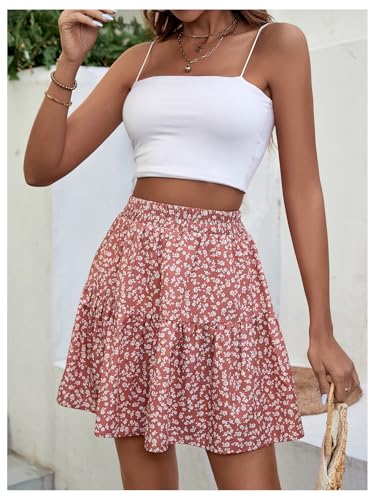 Women's Ditsy Floral A Line Mini Skirt Elastic High Waisted Ruffle Summer Boho Short Skirts4