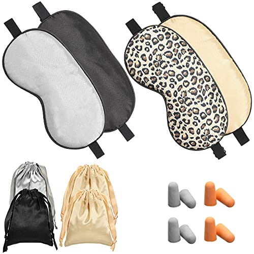 Conesail 4 Pieces Silk Sleep Eye CoverÂ Sleep Eye MasksÂ Silk Satin Sleeping Eye Mask with Adjustable Strap with 4 Pairs Ear Plugs 4 Storage Bags Soft and Smooth Eye Cover for WomenÂ Men Travel Yoga Nap