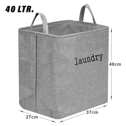 Image of Kuber Industries Laundry Basket | Square Foldable Laundry Basket | Jute Storage Bag with Handles | Clothes Basket for Home | Toy Storage Basket | 40 LTR | Pack of 2 | Multicolor