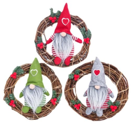 SHINEOFI Guirnalda en Navidad de Ratán y Tela Verde Colgante Navideña para Ambientación en Comercios y Alojamientos, Adorno Festivo para Puerta y Hogar