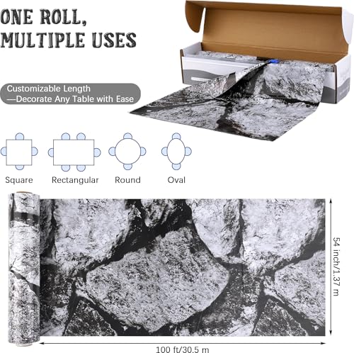 Image of Kochorie 100 Ft X 54 Inch Halloween Stone Wall Tablecloth Roll with Cutter Box Disposable Plastic Stone Table Cover Medieval Party Castle Brick Wall Backdrop for Halloween Birthday Knight Theme Party