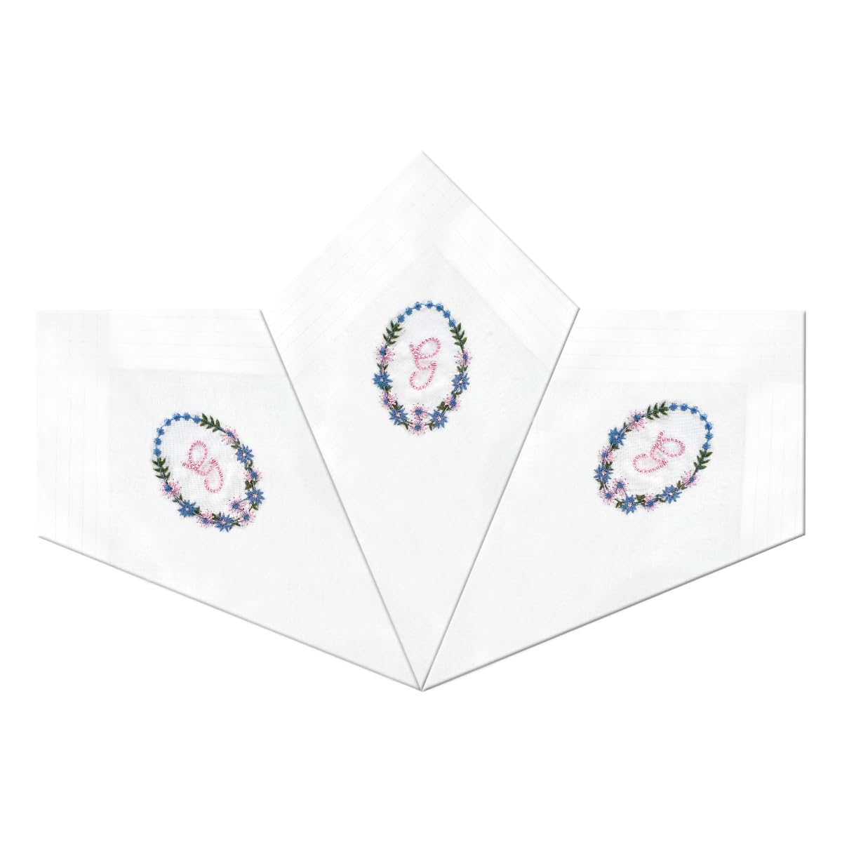 Warwick & Vance 3 Pack Of Womens/Ladies White Satin Bordered Handkerchiefs With Floral Embroidered Initials, Letter G