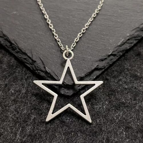 Fashion Simple Hollow Star Pendant Necklace For Men Women Stainless Steel Chain Jewelry Gifts for Boys Girls (silver)3