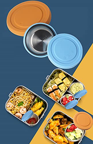 Lonovel Stainless Steel Food Storage Salad Dressing Container Set,Condiment Containers With Leakproof Silicone Lids,To Go Containers,Portion Control Containers(2S+1L,Baby Blue&Golden Orange) #TOP1