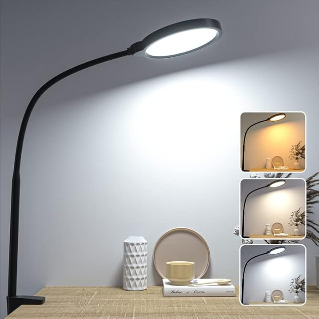 Hensam LED Desk Lamp, Dimmable Table Lamp,Flexible Reading Lamp for Home,Office,Reading,Studying,Drawing,Back to School,10 Brightness Levels & 3 Color Temperatures,Clip on Desk,Adjustable,Black