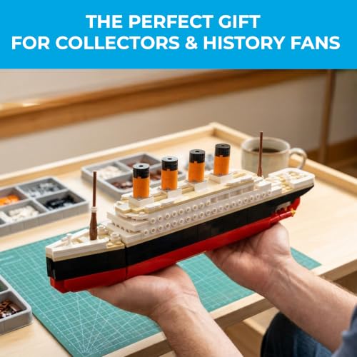 Image of Brick Loot Titanic Building Set for Adults & Kids Ages 6+ - Compatible Mini Brick Ship Model Kit, DIY 3D Puzzle STEM Toy, Historic Ocean Liner Display - 12.5 inch Long & 4.5 inch Tall (390 Piece, Large)