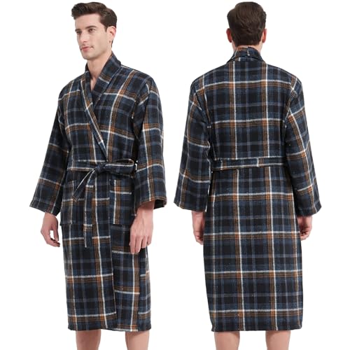 Men's Soft Microfiber Flannel Bathrobe - Scottish Plaid Robe with Shawl Collar Lightweight for Unisex2