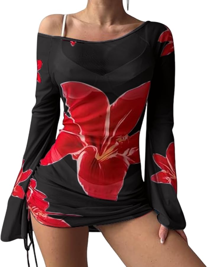 Image of ZAFUL Womens Swimsuit Cover Up Dress Off Shoulder Hollow Coverup Bathing Suit Mesh Swim Beach Dress
