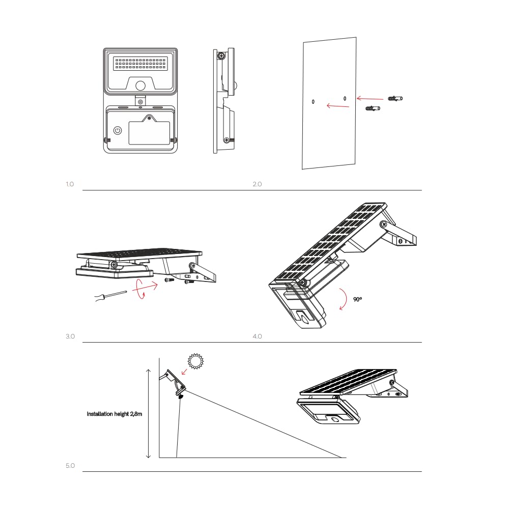 BENEITO FAURE Sky Solar Sensor lampa solarna LED z czujnikiem ruchu i zmierzchu, 8 W, 1600 lm, 4000 K, IP54, biała