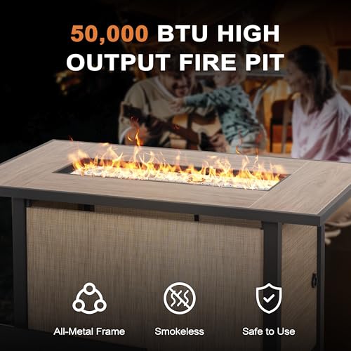 Image of Nuu Garden 43 inch Propane Fire Pit Table, CSA-Listed Outdoor 50,000 BTU Gas with Lid and Glass Beads, 2-in-1 Rectangular for Outside Backyard Patio, Light Brown