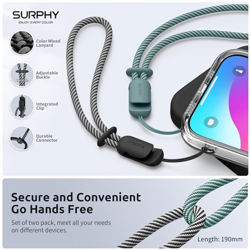 Image of SURPHY 2 Pack Phone Lanyard, Phone Wrist Strap for Case, Camera Wrist Strap | Ultra-Light 2-Color Braided Phone Strap, Cellphone Charm Strap, Anti-Lost Wrist Lanyard for Women and Men, Black Green