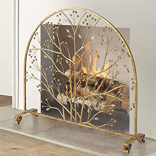 Paravento per camino, grande parascintille, telaio in ferro battuto con rete metallica, autoportante, altezza 90 cm, barriera decorativa di sicurezza per la casa