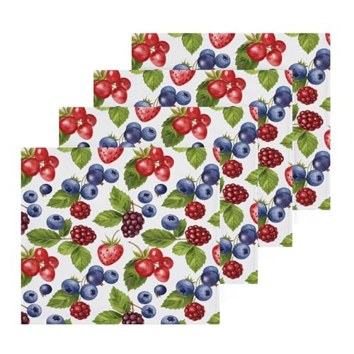 YANENDIE Watercolor Wild Berries Leaves Washcloths Towels, Highly Absorbent and Soft Cotton Face Cloths, 4 Pack Quick Dry Wash Cloths - 12 X 12 Inches