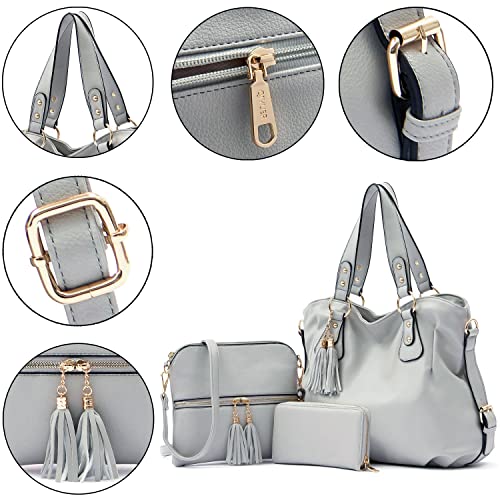 Image of Qiyuer Slouchy Handbag for Women Shoulder Bag Hobo Purse Wallet Set 3pcs | Curved Lines Butter Soft Vegan Leather Spacious Decent Size for Daily Use Matching with a Small Wallet and a Crossbody Bag
