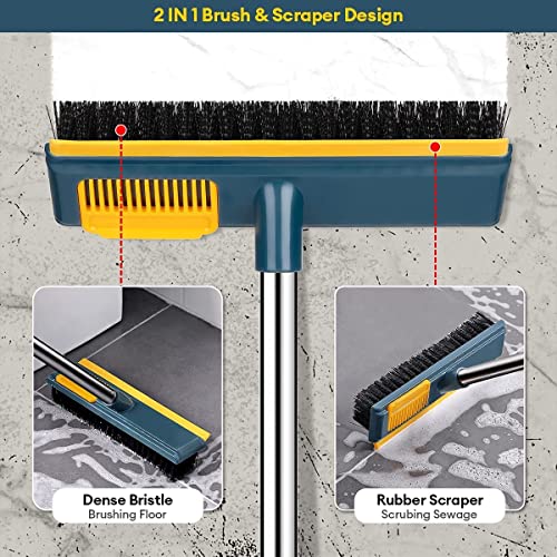 Image of 2 in 1 Floor Scrub Brush with Squeegee and Teetch,Floor Srubber Cleaning Groud Comb Brush with Long Handle, Cleaning Brushes for Deck, Bathroom, Tile, Grout, Kitchen, Swimming Pool Pack of 1
