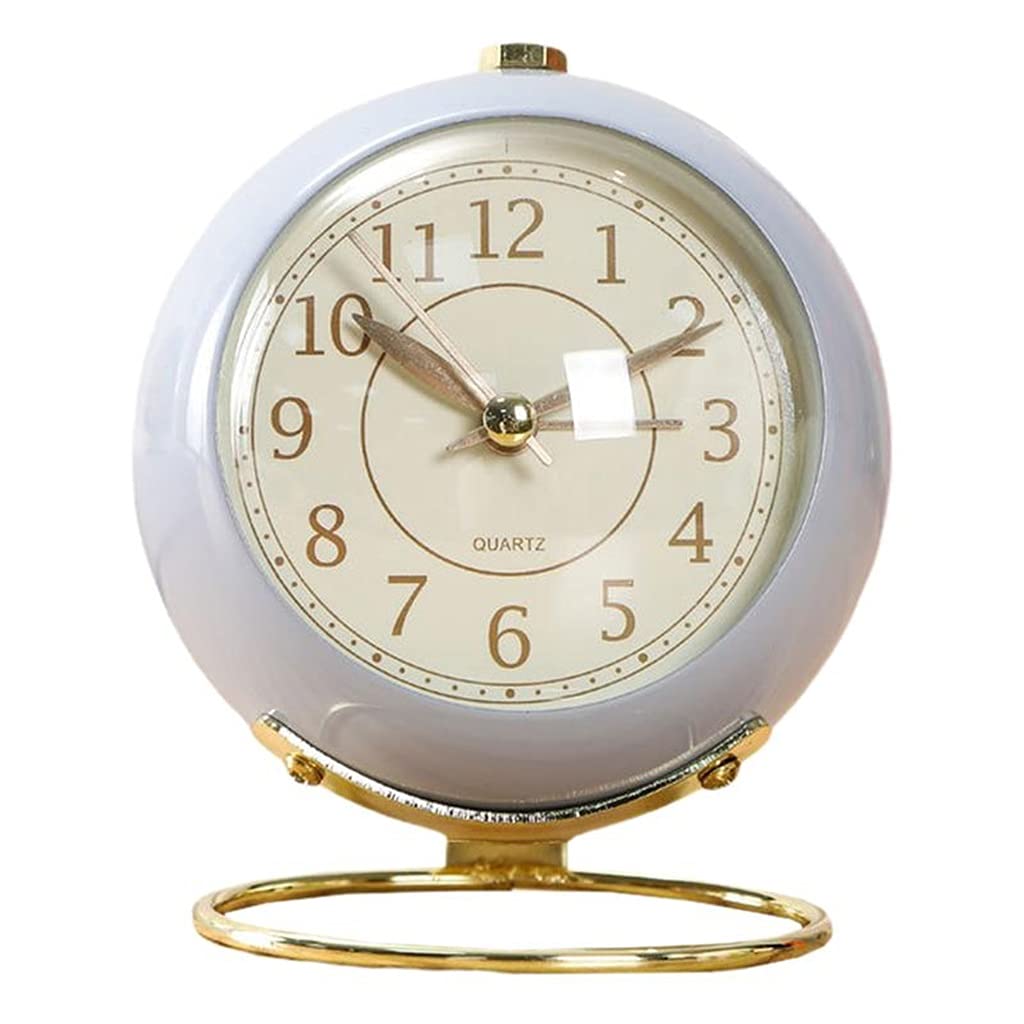 Hrwly Argento Retro European Alarm Clock Metal Small Desktop Ornaments Bedside Wake-Up Home Decor(Argento)
