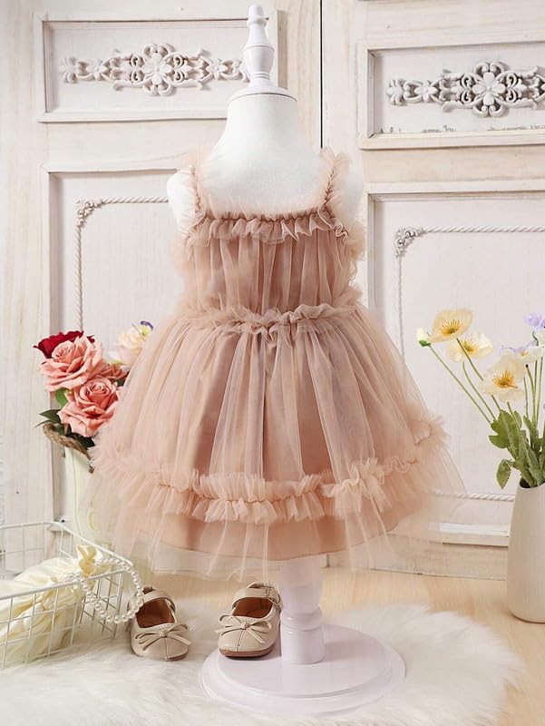 Image of Niren Enterprise Sleeveless Ruffle Sleeve Square Baby Girl Frock with Neck Boxer and net Flared | Frock Dress for Baby Girls