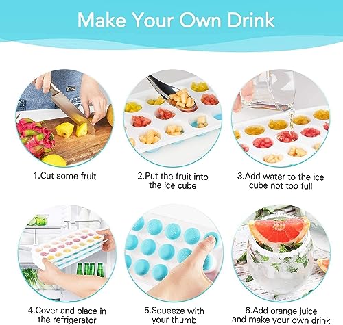 Image of Silicone Ice Cube Tray Round Shape | Flexible Ice Mould with Lid | Stackable Ice Cube Tray for Freezer | Easy Release Ice Maker | Food Grade Ice Tray | Green & Blue