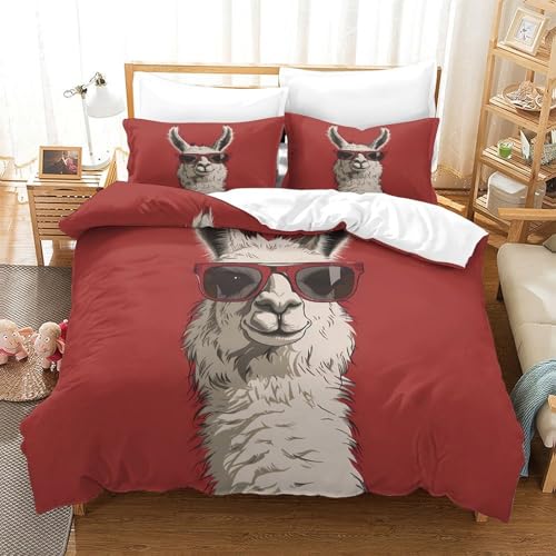 Parure de lit hypoallergique Lama Cool avec housse de couette imprimée 3D en microfibre - 3
