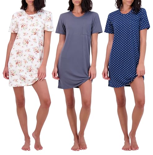 Paquete de 3: camisón de manga corta para mujer, camisón de manga corta, con bolsillo, Set de 1, M