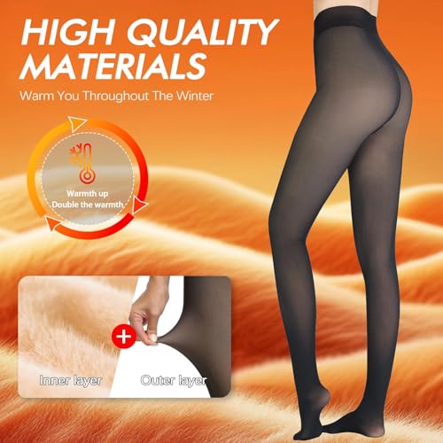 Image of Caprilite Women Fleece Lined Tights-Fake Translucent Leggings High Waist Pantyhose Sheer Thick Warm Tights For Winter