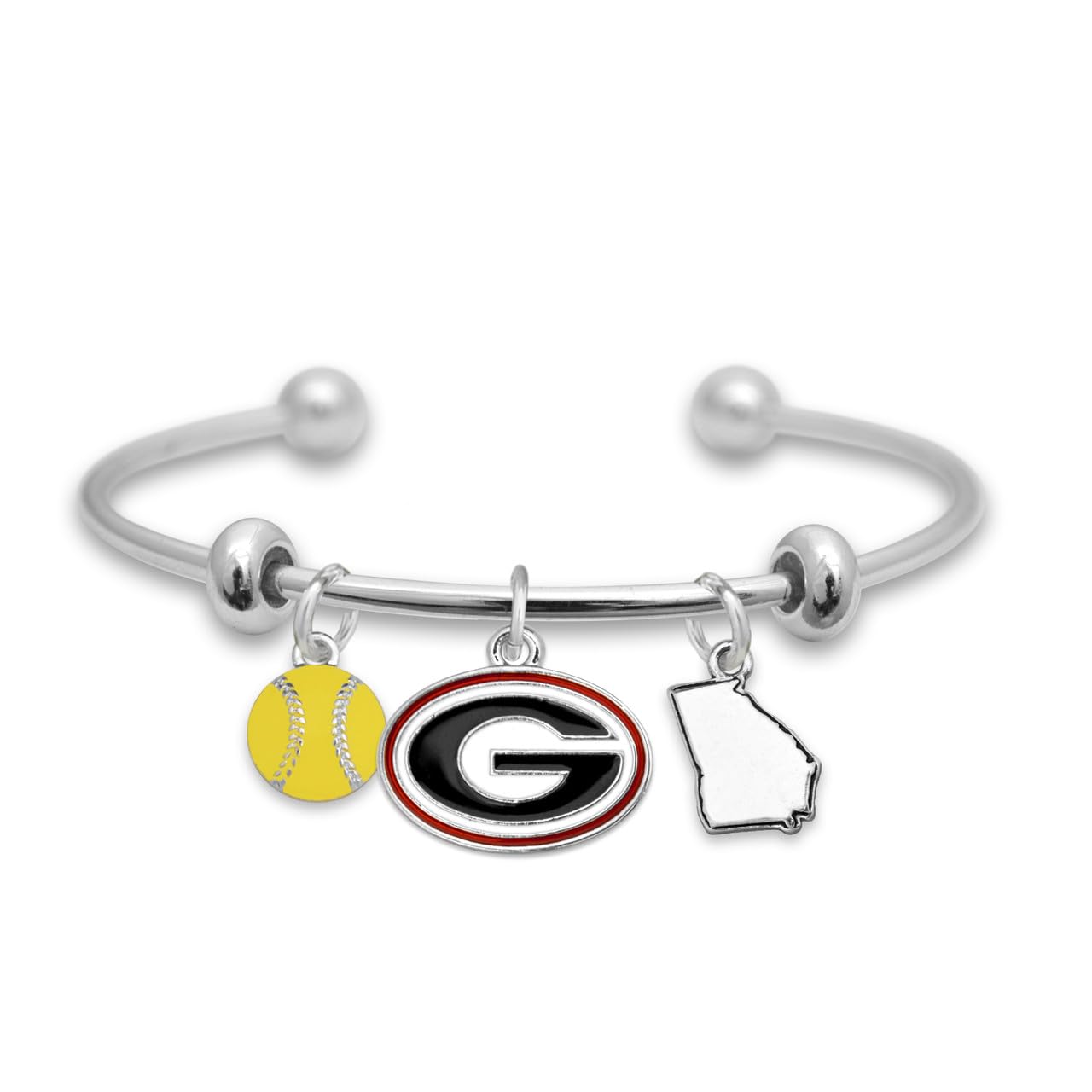 From the Heart Georgia Bulldogs Softball Accent Charm Team Traditions Cuff Bracelet with Team Color Logo, Softball and State Accent Charm Officially Licensed Jewelry Fan UGA