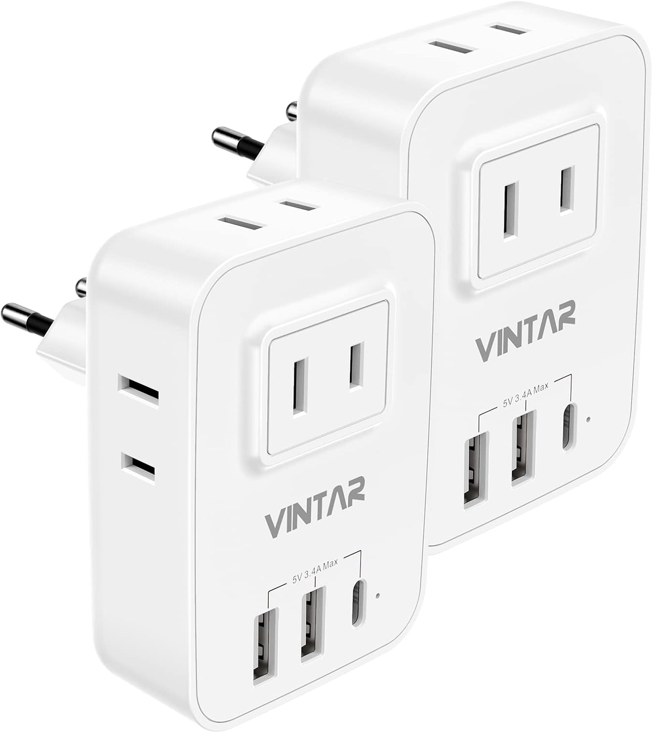 2 Pack European Travel Plug Adapter, VINTAR Canada US to Europe Power