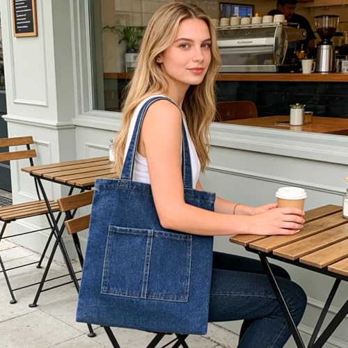 Bolso Tote Denim grande para mujer con cierre miniatura 2