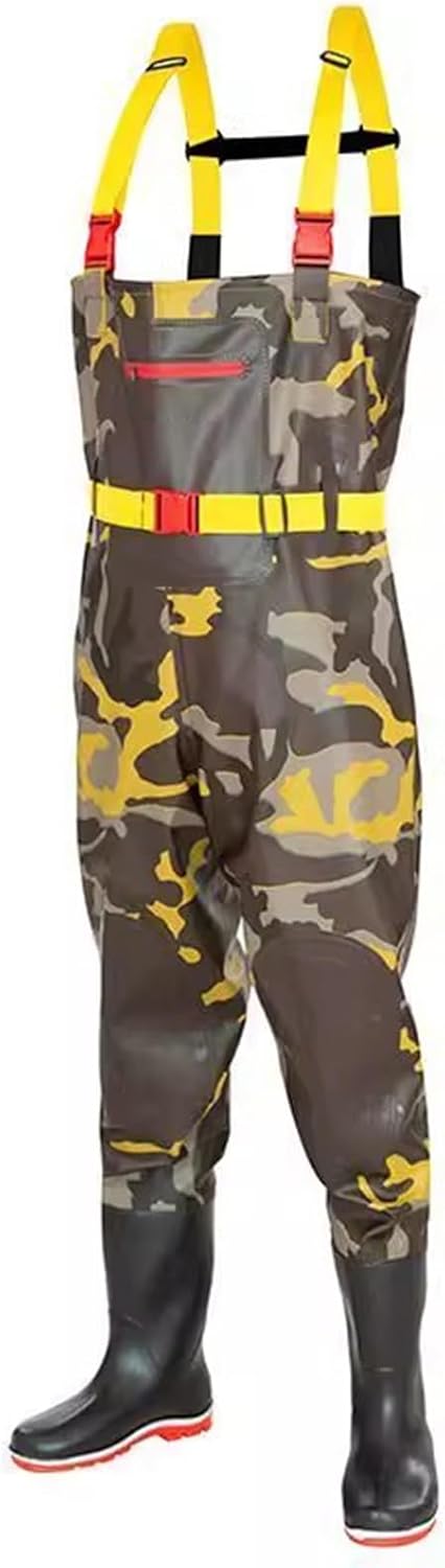 Yellow Camouflage Hip Waders, Double Layered Knee and Waterproof Chest Pants