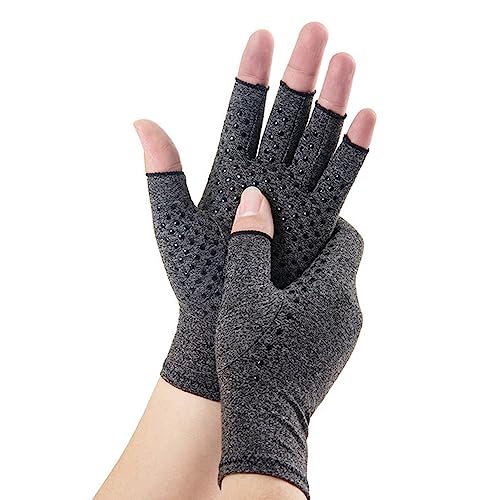 Psytfei Half Finger Gloves 1 Pair Compression Arthritis Gloves Half Finger Bike Bicycle Gloves Work Gloves Fingerless Gloves for Women Men(M-grey)