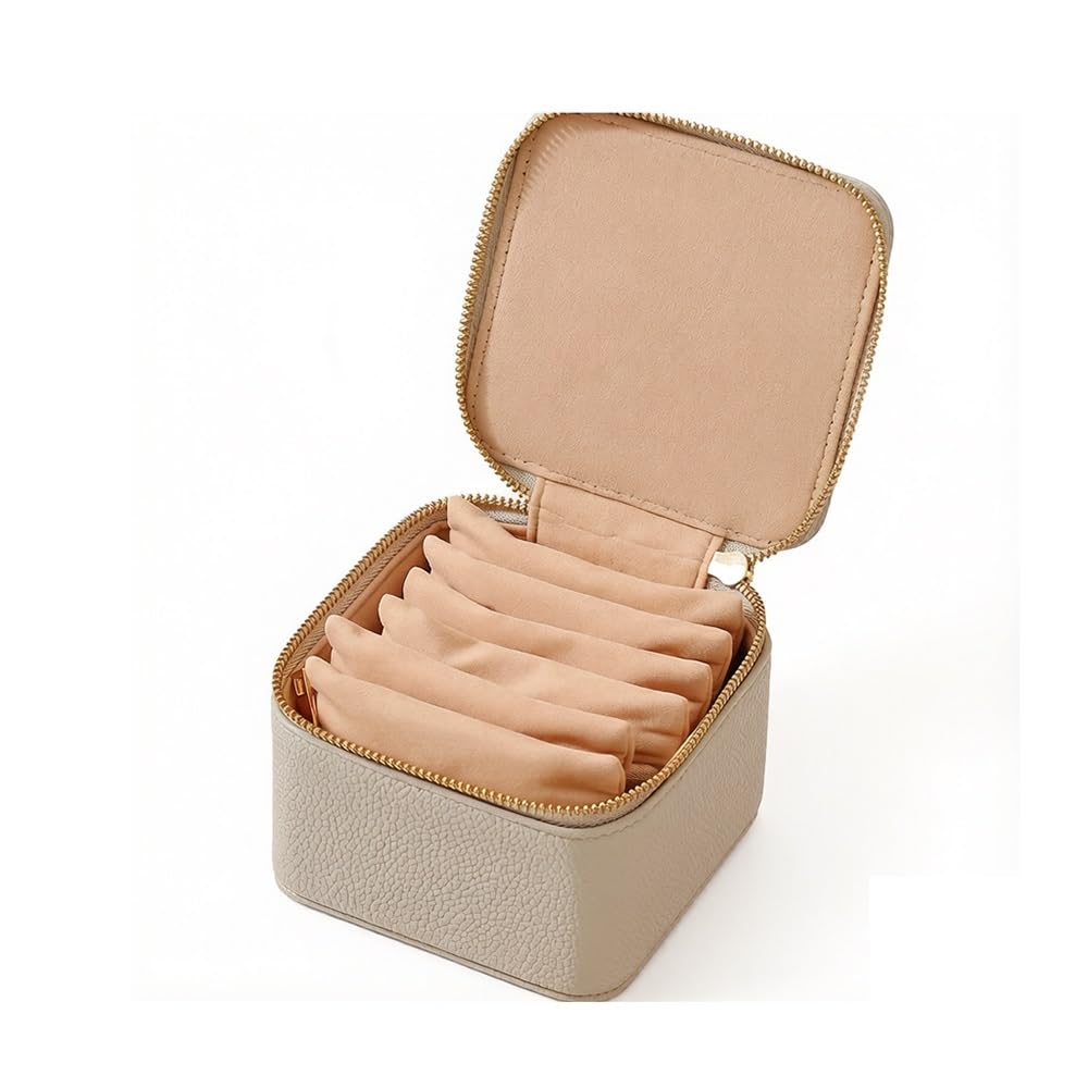 FAJNUZI2024 Jewellery Display Stand PU Leather Jewelry Box with 6 Pouches Travel Organizer for Necklaces/Bracelets(Beige)