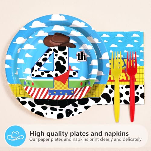 image for Greencian 96 Pcs Toy Cartoon Story 4th Birthday Decorations Reach Four