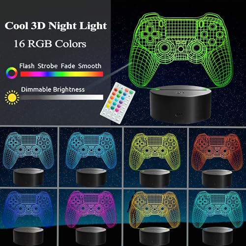 Image of Gamepad 3D Lamp, Game Console Night Light for Kids, with 16 Colors Changing, Timer, 4 Flash Modes and Dimmable, Gaming Room Decor as Xmas Holiday Birthday Gifts, Gamer Gift for Boys Girls