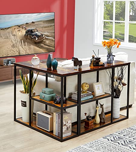 Image of WOHOMO Metal Console Table, Tall Narrow Sofa Table & Tv Stand With 3-Tier Storage Shelves, 40 Inch Industrial Entryway Table For Living Room, Corridor, Hallway, Rustic Brown
