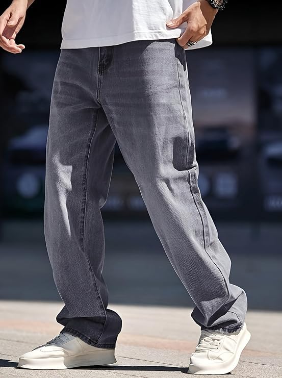 Image of INKKR Men Jeans||Regular Straight Fit Jean's||Loose Fit High Rise Denim Cotton Jeans||