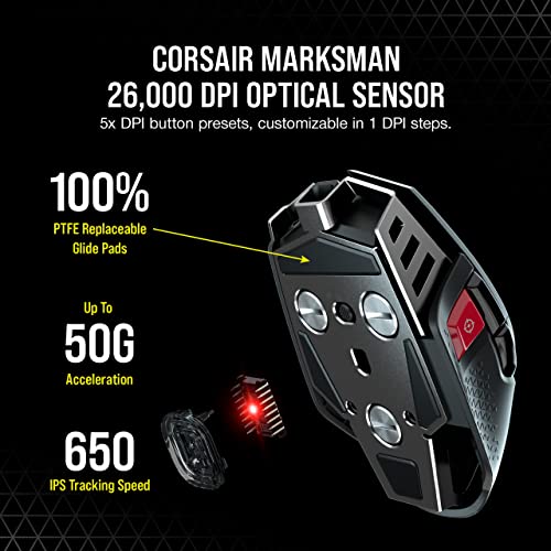 Corsair M65 RGB Ultra Wireless Tunable FPS Gaming Mouse - Sub-1ms Slipstream Wireless Technology, 26,000 DPI Optical Sensor, Up to 120 Hours of Battery Life, 8 Programmable Buttons - Black by Corsair - Image 3