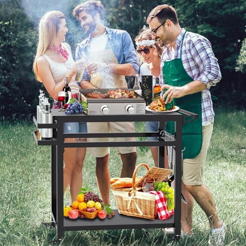 Image of 20 inchx32 inch Double-Shelf Grill Table Movable Grill Cart, Outdoor Food Prep and Pizza Oven Table, Grill Stand Fits Blackstone Griddle 17 inch 22 inch