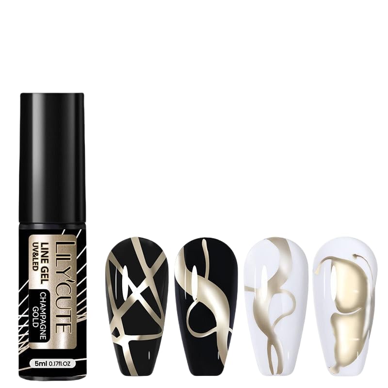 Metallic Gel Liner Nail Polish for Nail Art, Mirror Silver Gold Rose Gold Chrome Painting Nail Polish, for Salon Home DIY French Manicure (02, 5ml)