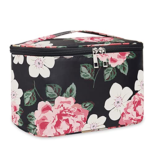 Travel Makeup Bag Large Cosmetic Bag Make up Case Organizer for Women and Girls (Large, Black Flower) - Image 4