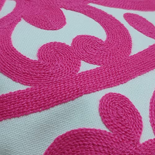 Alysheer Embroidered Decorative Throw Pillow Covers 18"X18" Set Of 2 Pieces, Cozy Chic Boho Mandala Knit Pattern, Durable 100% Cotton Canvas Cushion Cases For Sofa Couch Living Room(Vivid Hot Pink) #TOP2