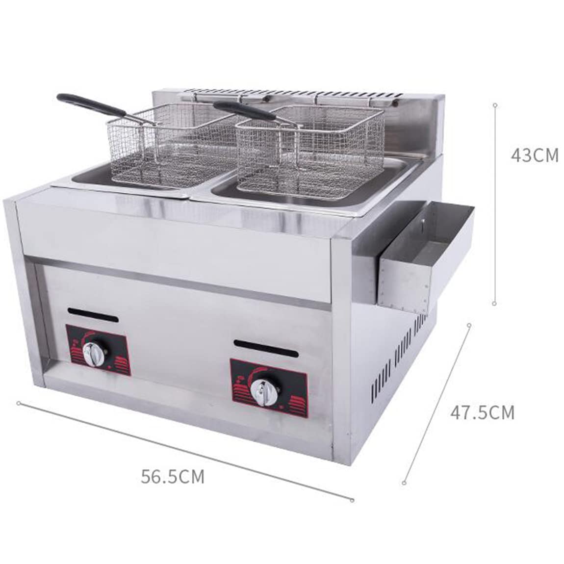 Friggitrice Professionale a Gas in Acciaio Inox, con cestello e Coperchio, Grande capacità 10L/20L, Acciaio Inox 304, per ristoranti Commerciali e Domestici