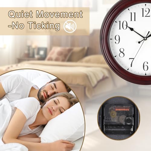 Wall Clock Wood 14 Inch Round Wooden Wall Clocks Battery Operated - Image 3